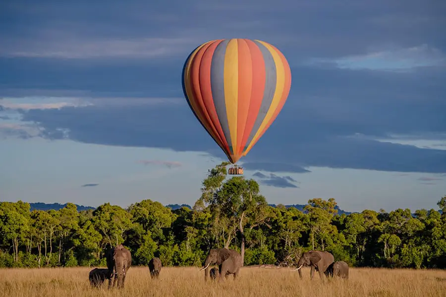 A hot air balloon soars over the masai mara near little governor's camp