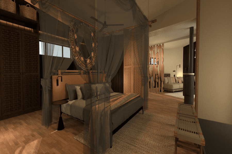 Open-plan suites create an ease of movements from bedroom to lounge. 